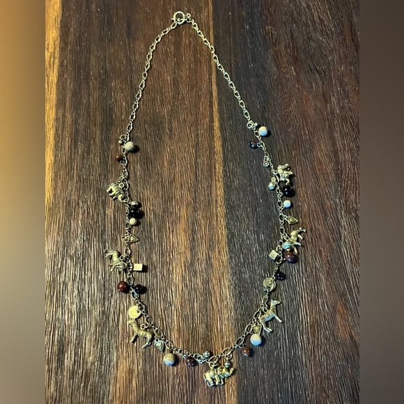 African Safari Charm Necklace with Genuine Stones Elephant Zebra Tiger - Picture 2 of 12